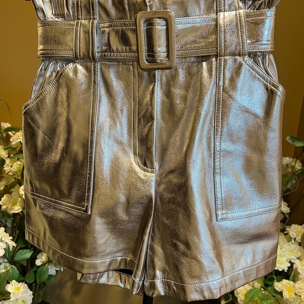 NWT Line & Dot Metallic Silver Leather like Shorts